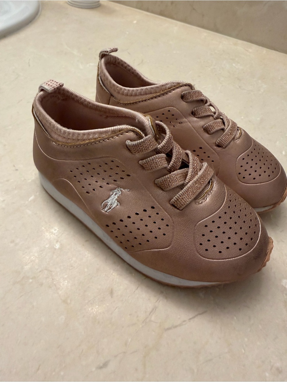 Ralph Lauren Rose-Tone Leather Lace-Up Sneakers